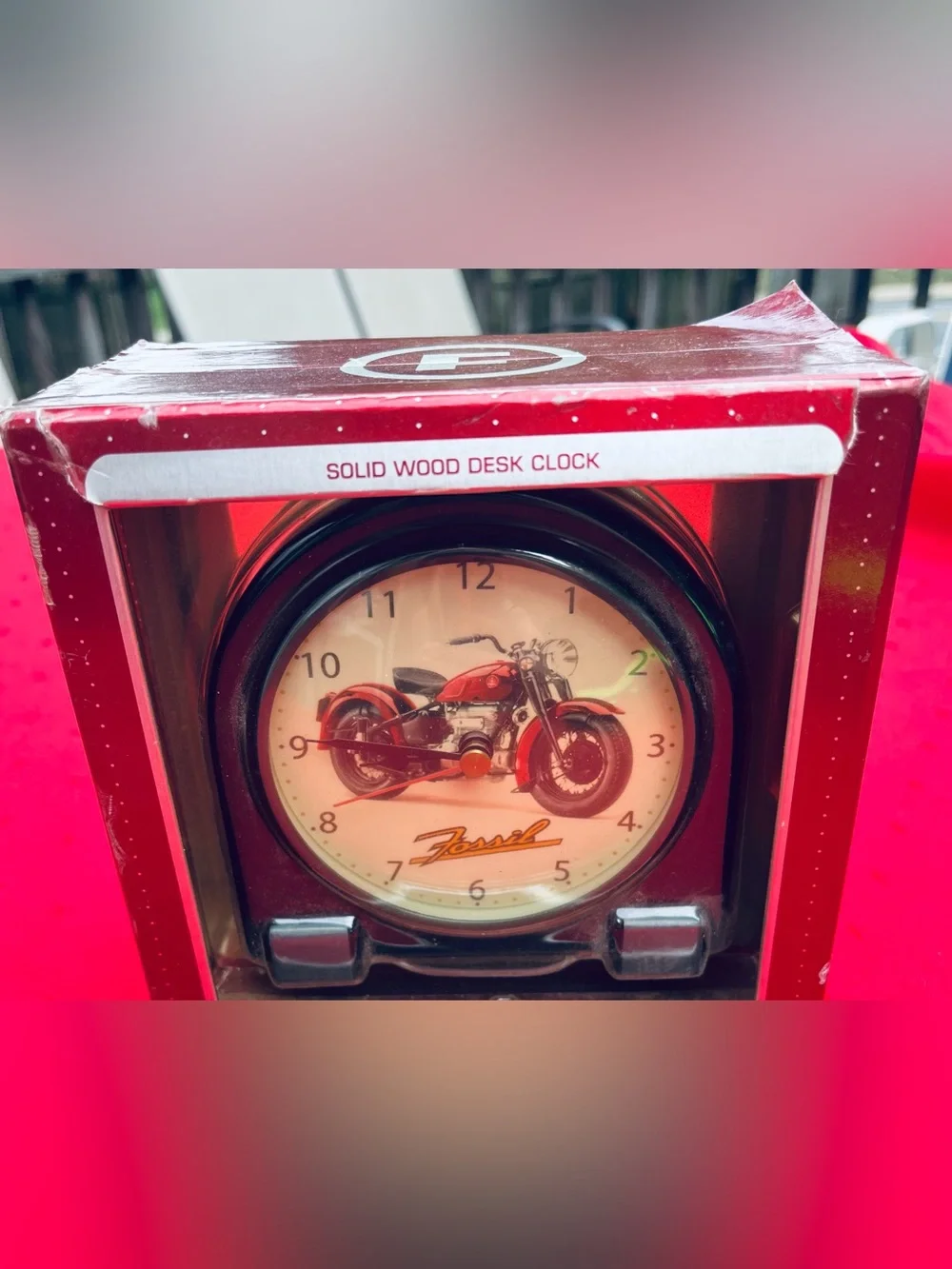 Vintage Fossil Red Motorcycle Round Wall Clock